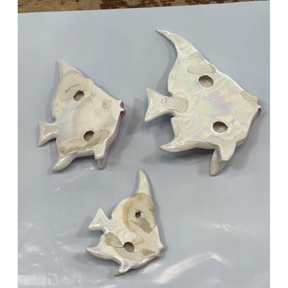 Vintage Set 3 Norcrest Or Ceramicraft Ceramic Iridescent Fish Wall Decor Pink - Picture 3 of 11